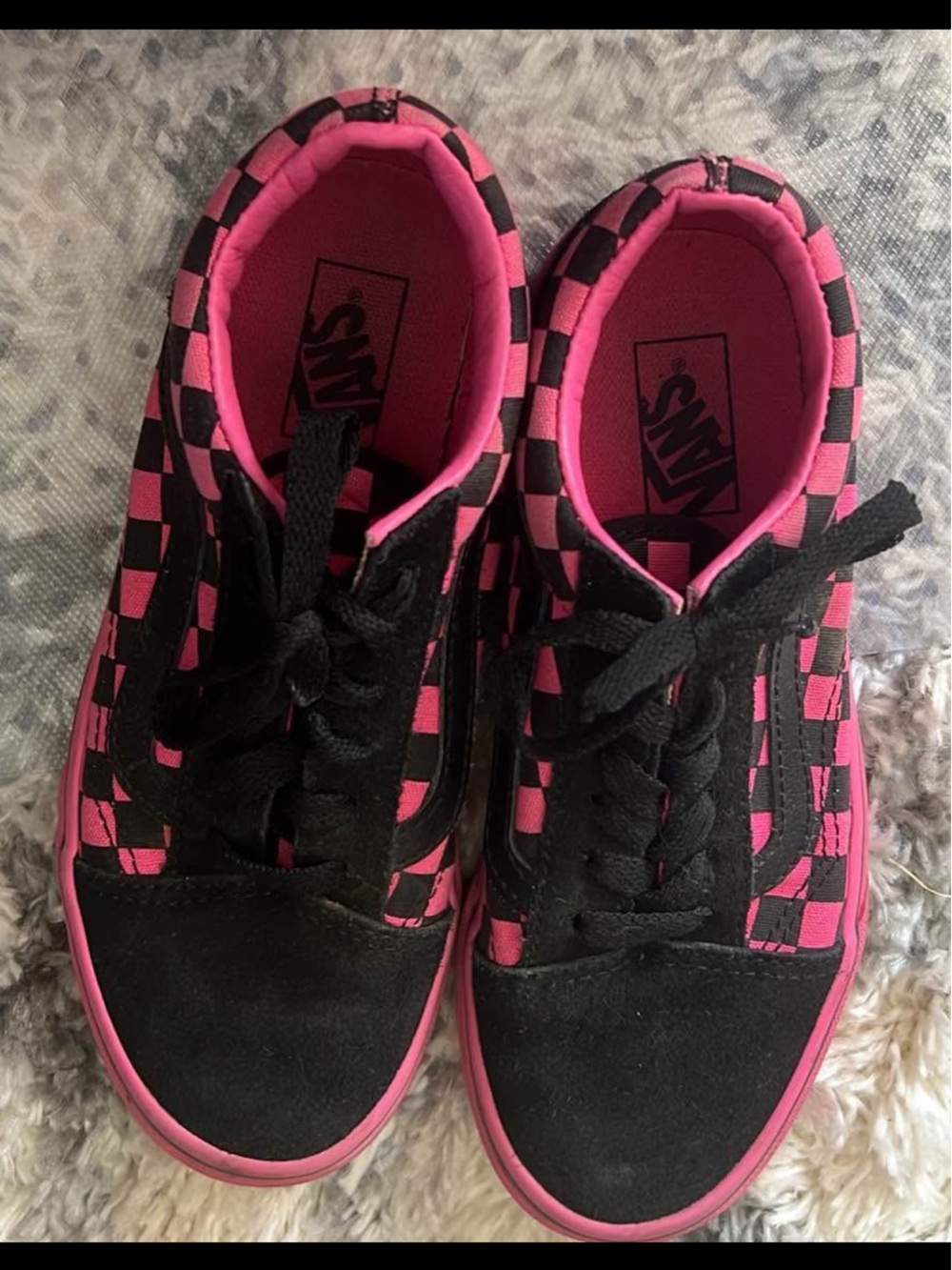 Vans Hot Pink and Black Checkerboard Slip-On
Kids Size 2